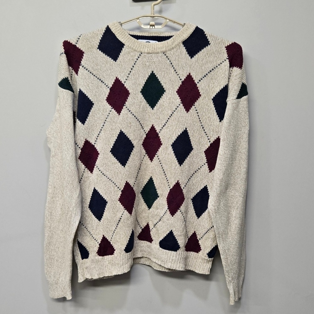 Vintage 90s Gulf Traders Sweater Men Large Argyle‎ Grandpa Retro Preppy Academia